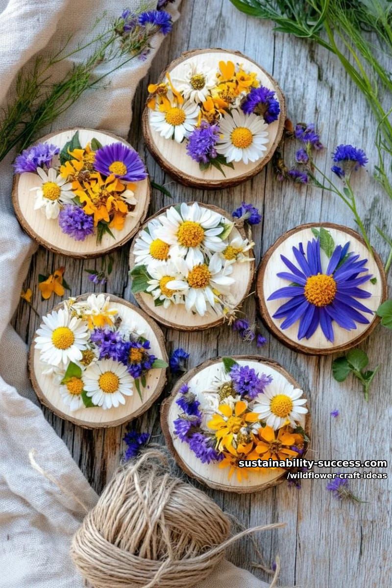diy wildflower magnets with rustic wood slice bases 1