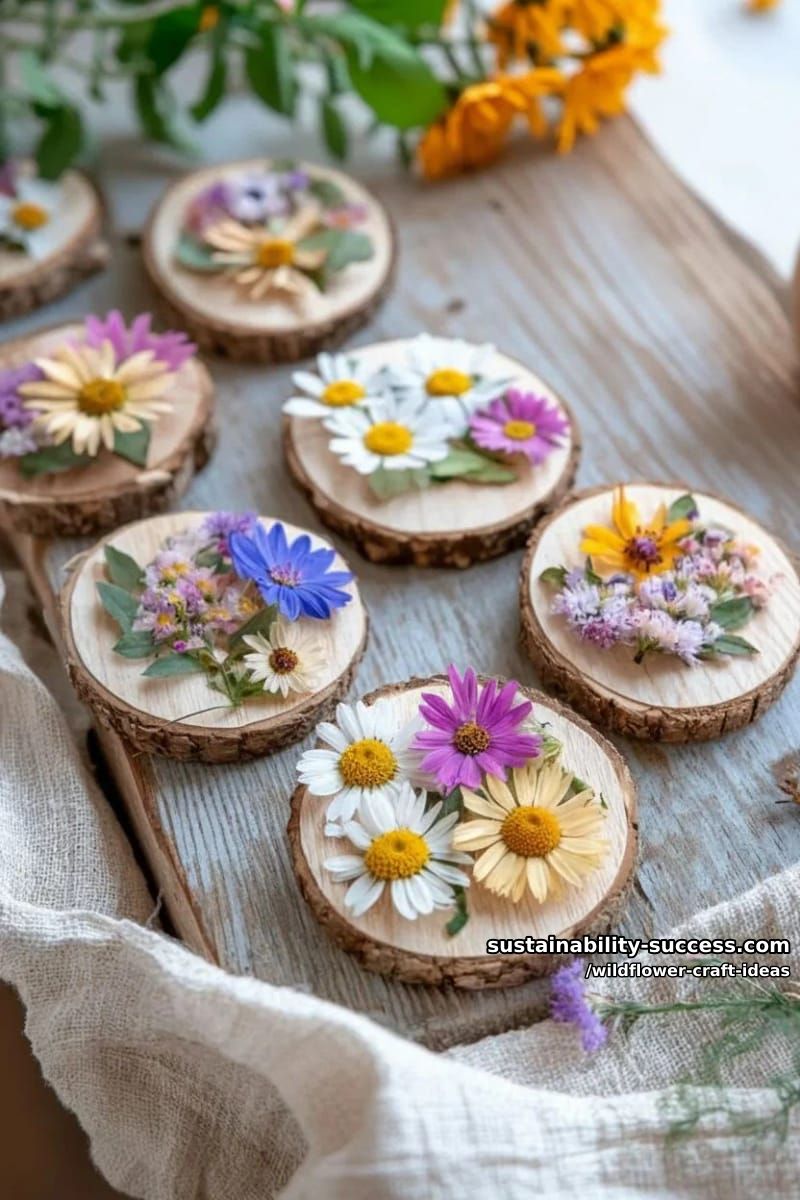 diy wildflower magnets with rustic wood slice bases 1