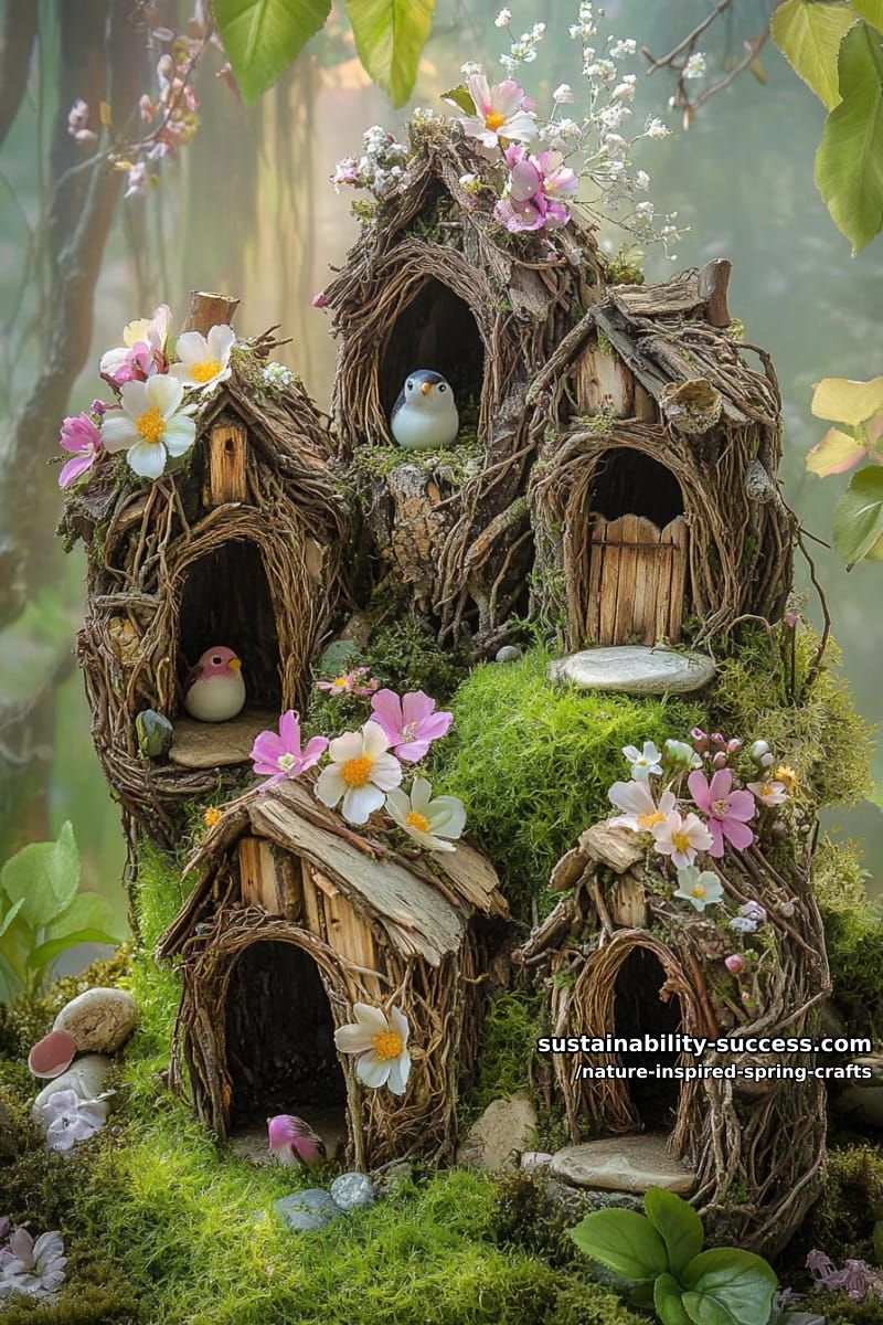 garden fairy houses from twigs, bark, and fresh spring blossoms 13
