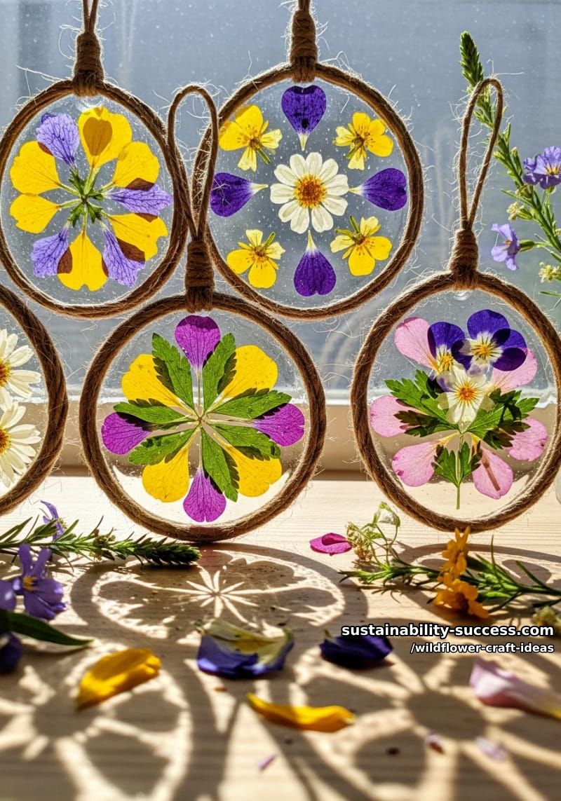 glass suncatchers decorated with wildflower petals and twine accents 1