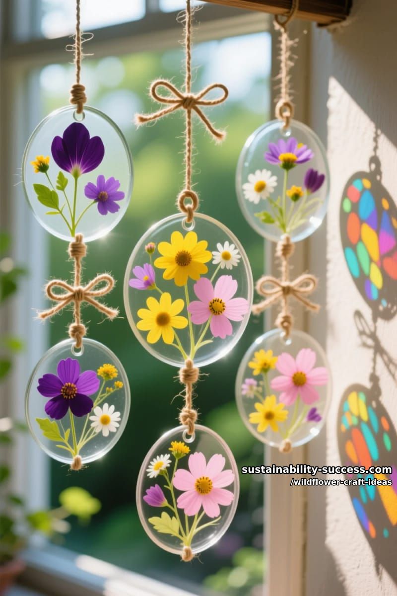 glass suncatchers decorated with wildflower petals and twine accents 19