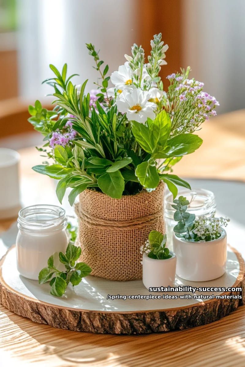 herb bouquet—rosemary, basil, mint—wrapped in burlap 1