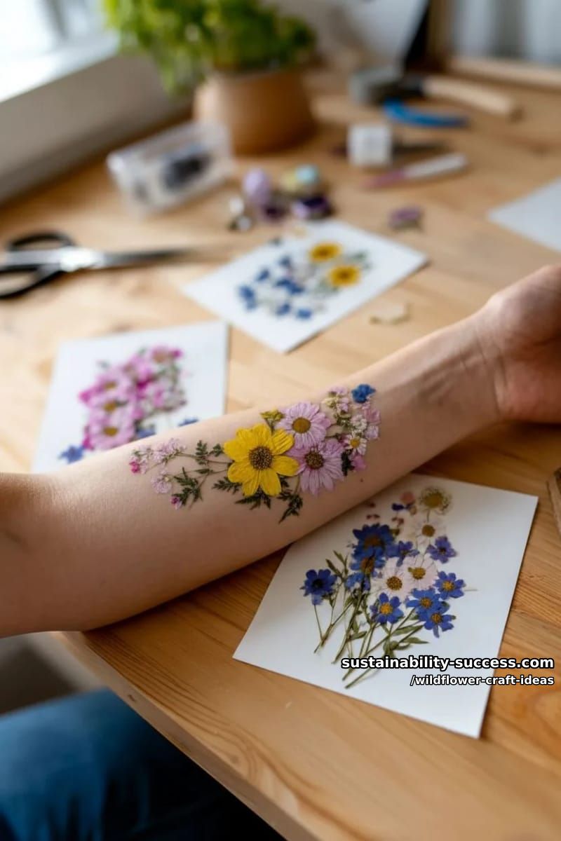 illustrated wildflower tattoos paired with real pressed flower collages 1