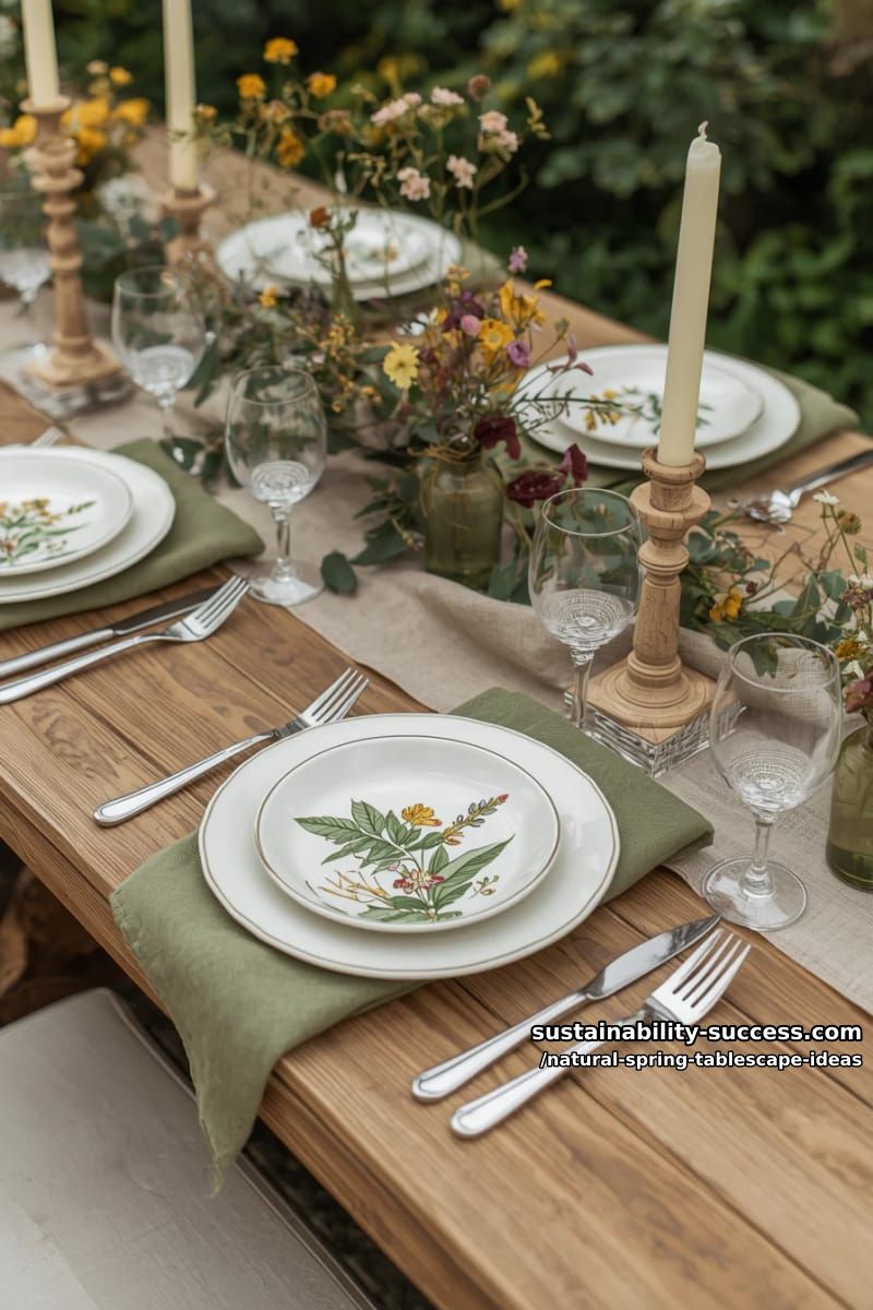 layered plate settings featuring botanical-printed salad plates 1