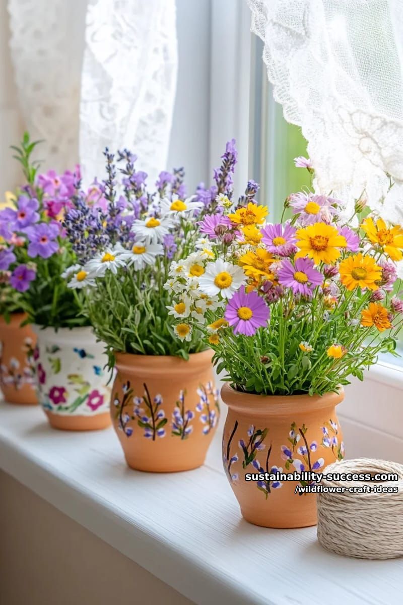 miniature wildflower bouquets in tiny clay pots for a windowsill garden 1