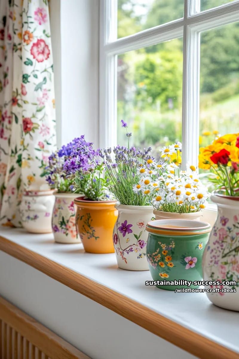 miniature wildflower bouquets in tiny clay pots for a windowsill garden 1