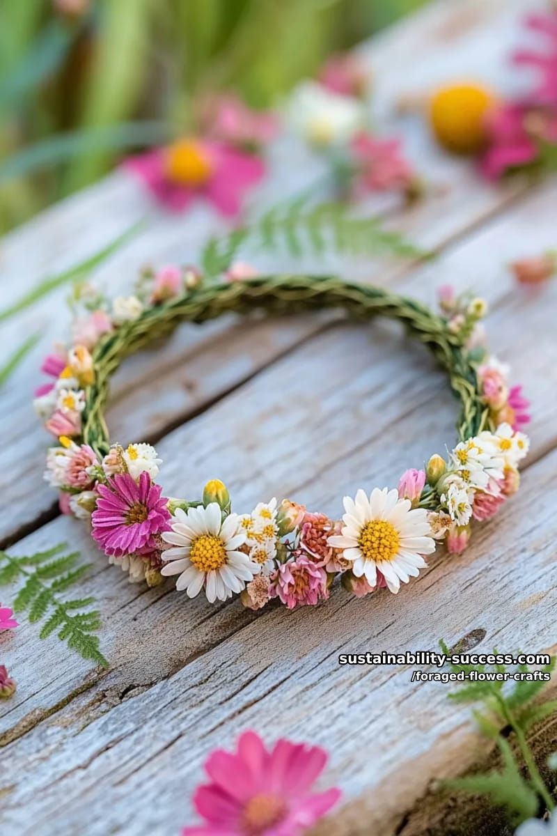 nature bracelet woven with flexible stems, tiny flowers, and leaves 1