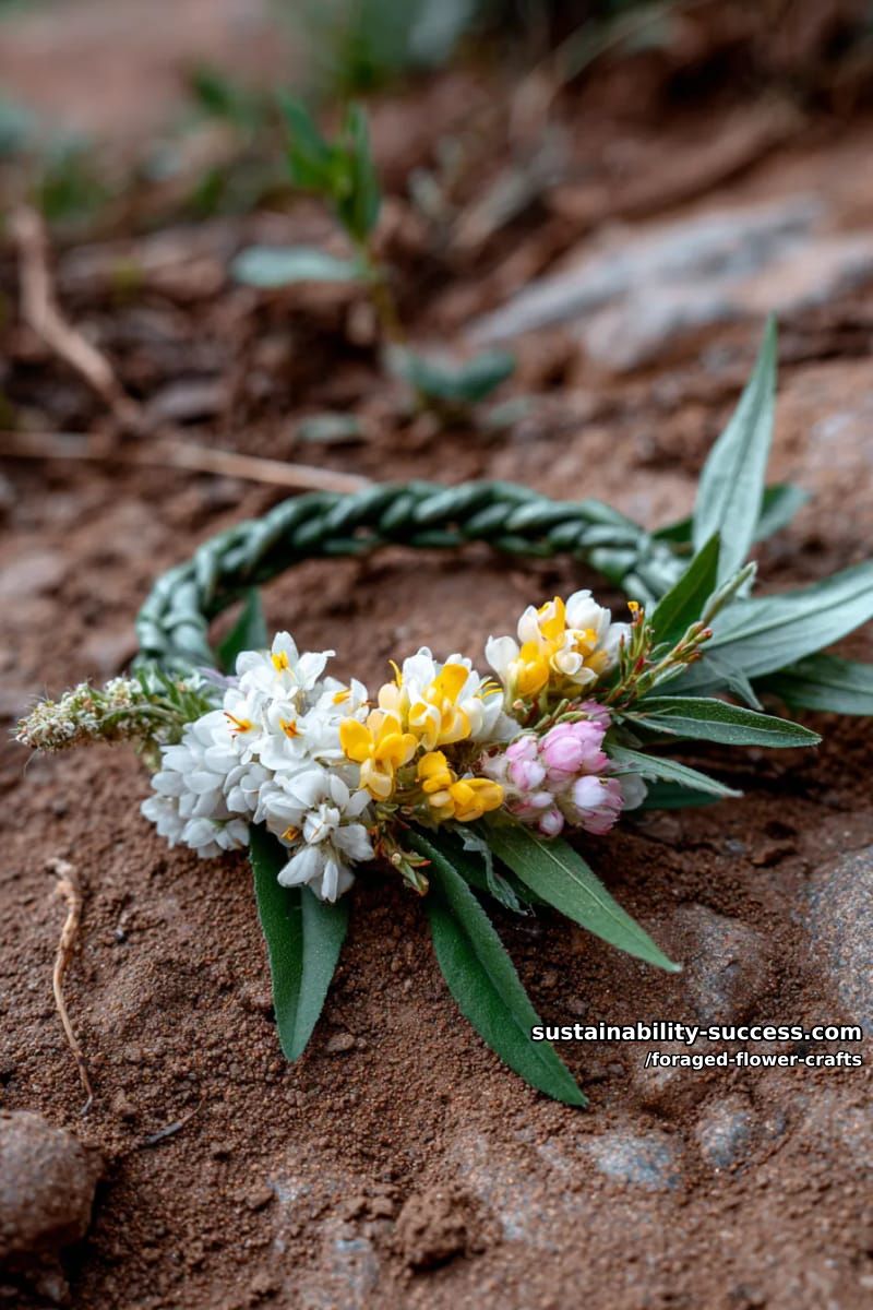 nature bracelet woven with flexible stems, tiny flowers, and leaves 1