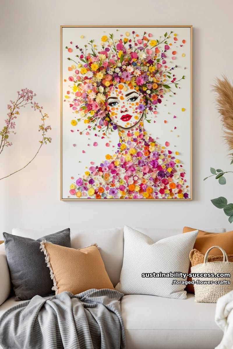 nature-inspired portrait with wildflower hair and petal-embellished dress 1