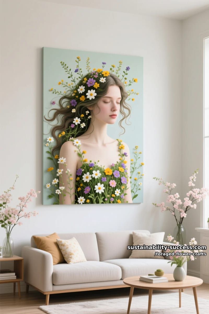 nature-inspired portrait with wildflower hair and petal-embellished dress 1