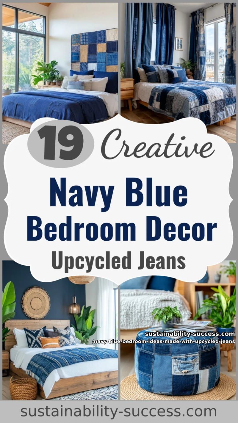 Navy Blue Bedroom: 19 Decor Ideas Made with Upcycled Jeans 65 navy blue bedroom ideas made with upcycled jeans - Collage 64
