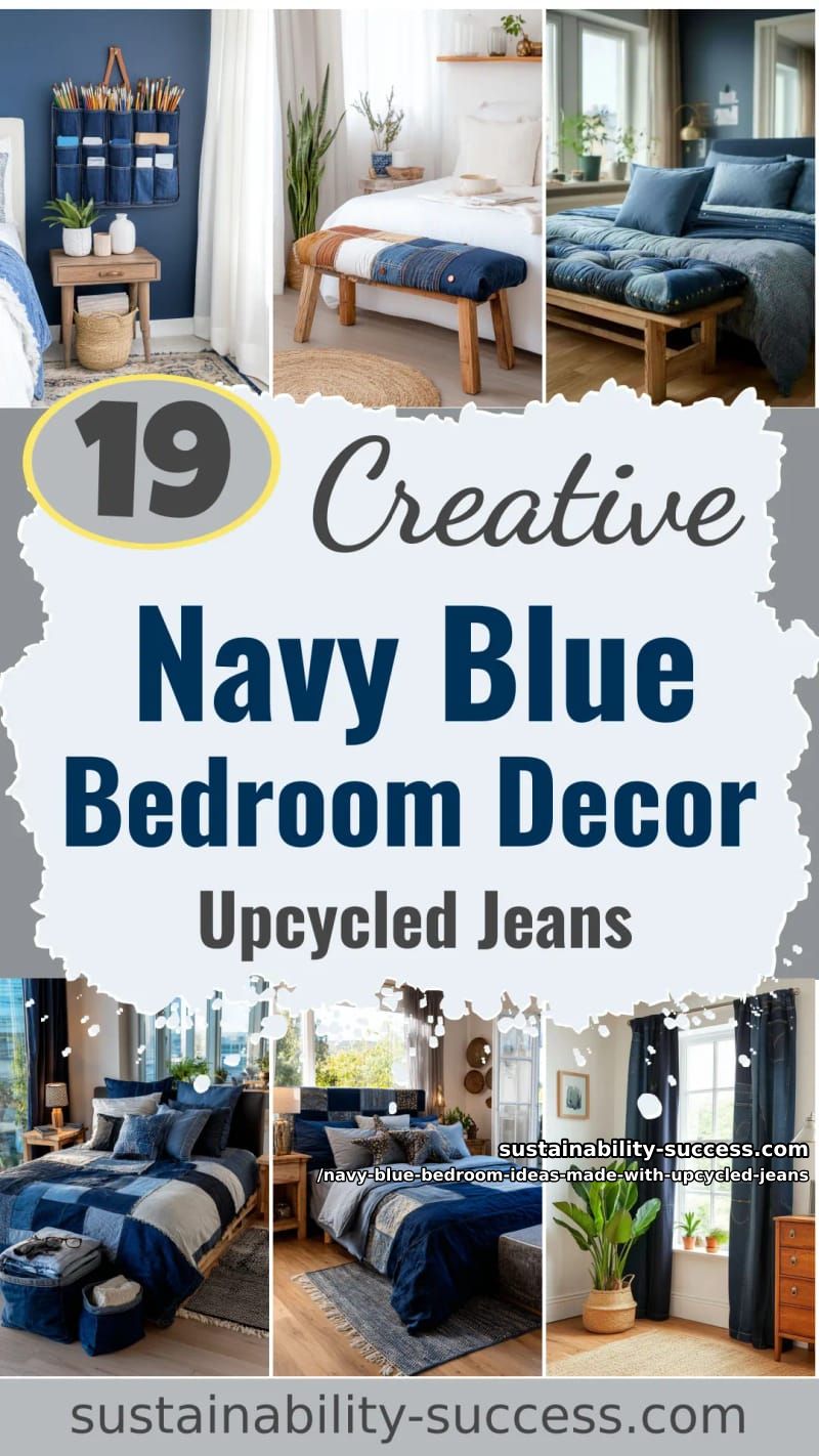Navy Blue Bedroom: 19 Decor Ideas Made with Upcycled Jeans 66 navy blue bedroom ideas made with upcycled jeans - Collage 65