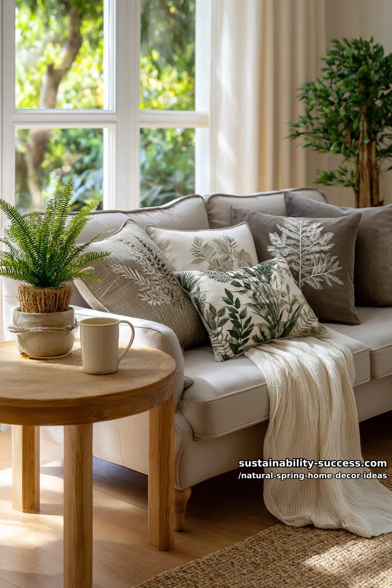 neutral throw pillows with leafy botanical prints for cozy corners 1