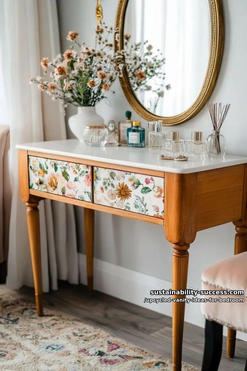 old sewing machine table transformed with floral wallpaper drawer liners 1