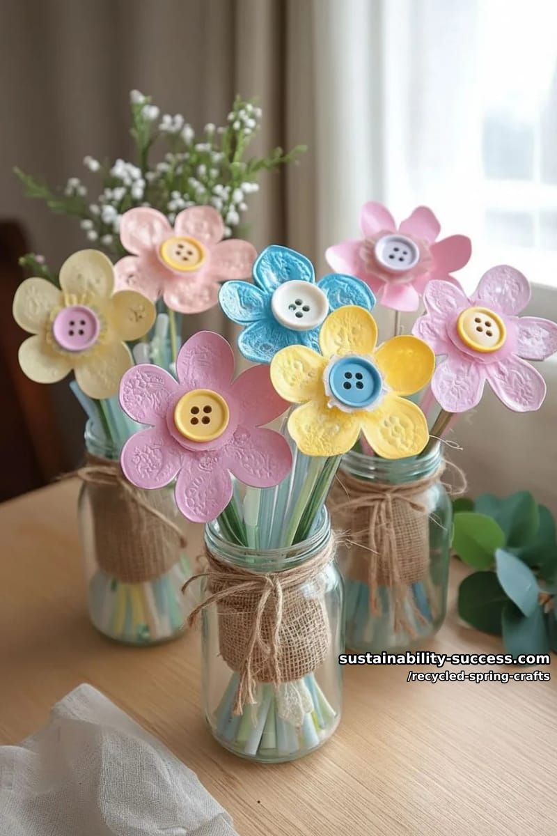 plastic bottle flower bouquets in recycled glass jars 1