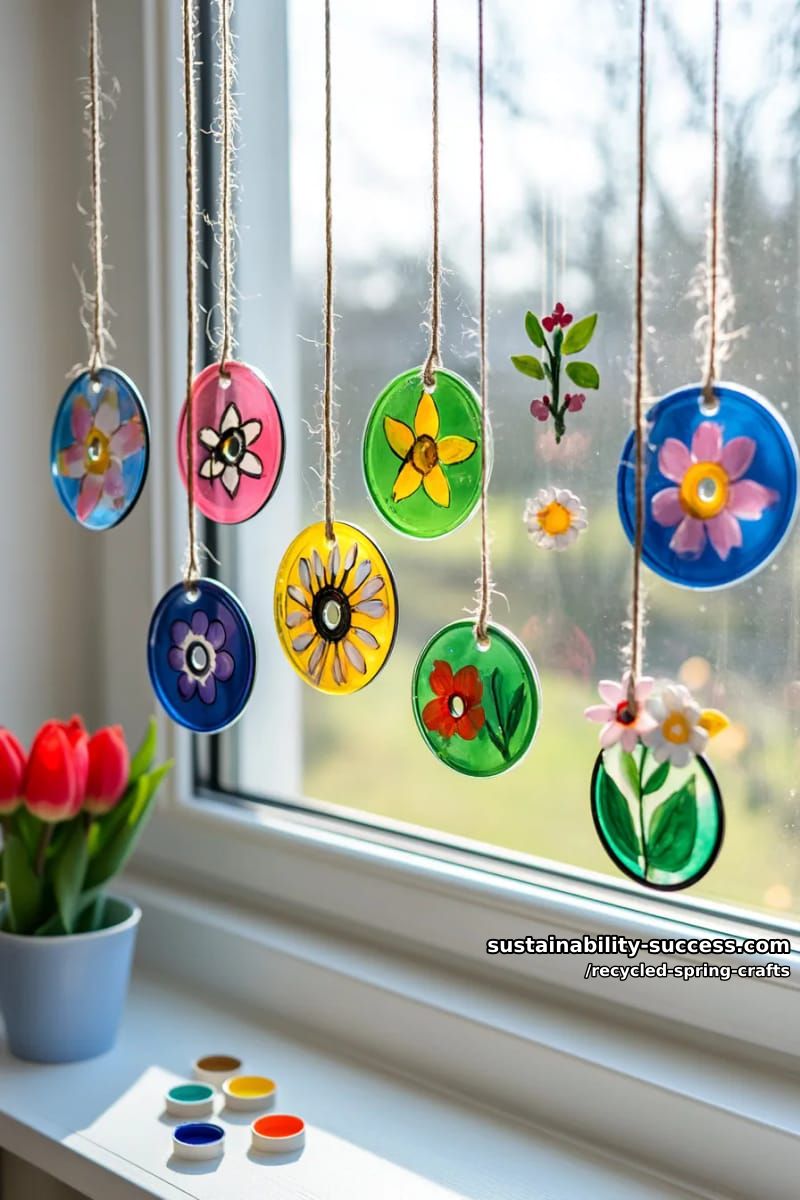 recycled cd suncatchers with painted spring designs 1