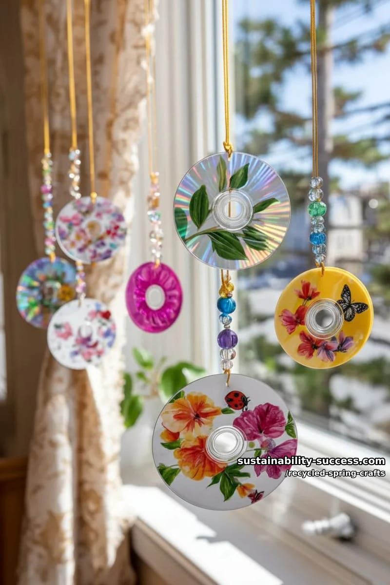 recycled cd suncatchers with painted spring designs 1
