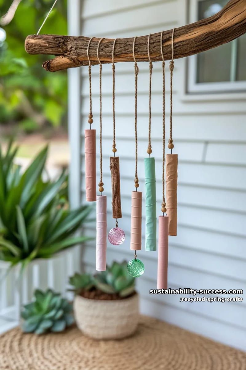 recycled magazine paper wind chimes with pastel beads 1