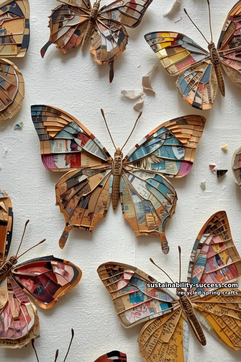recycled paper mosaic butterflies on canvas 1