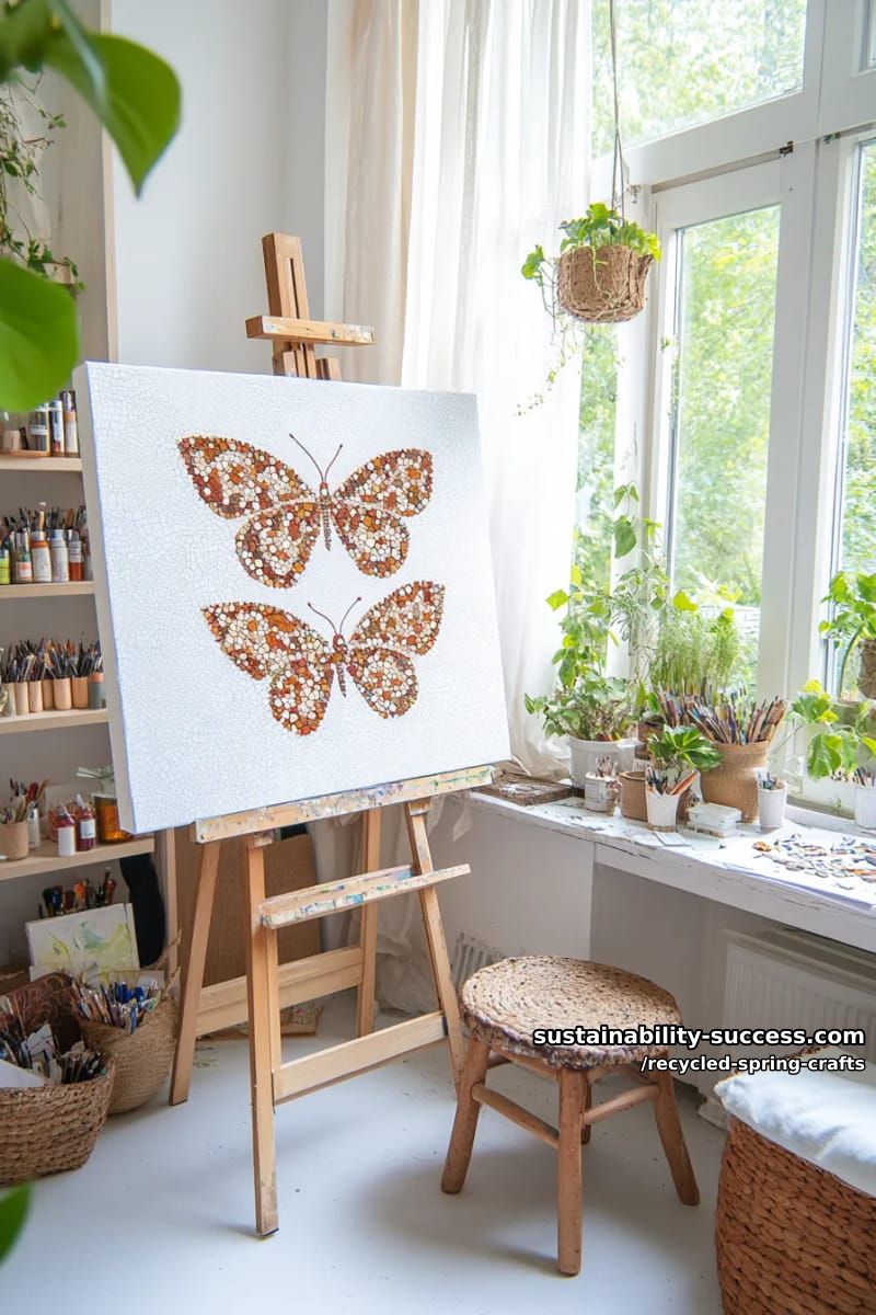 recycled paper mosaic butterflies on canvas 1