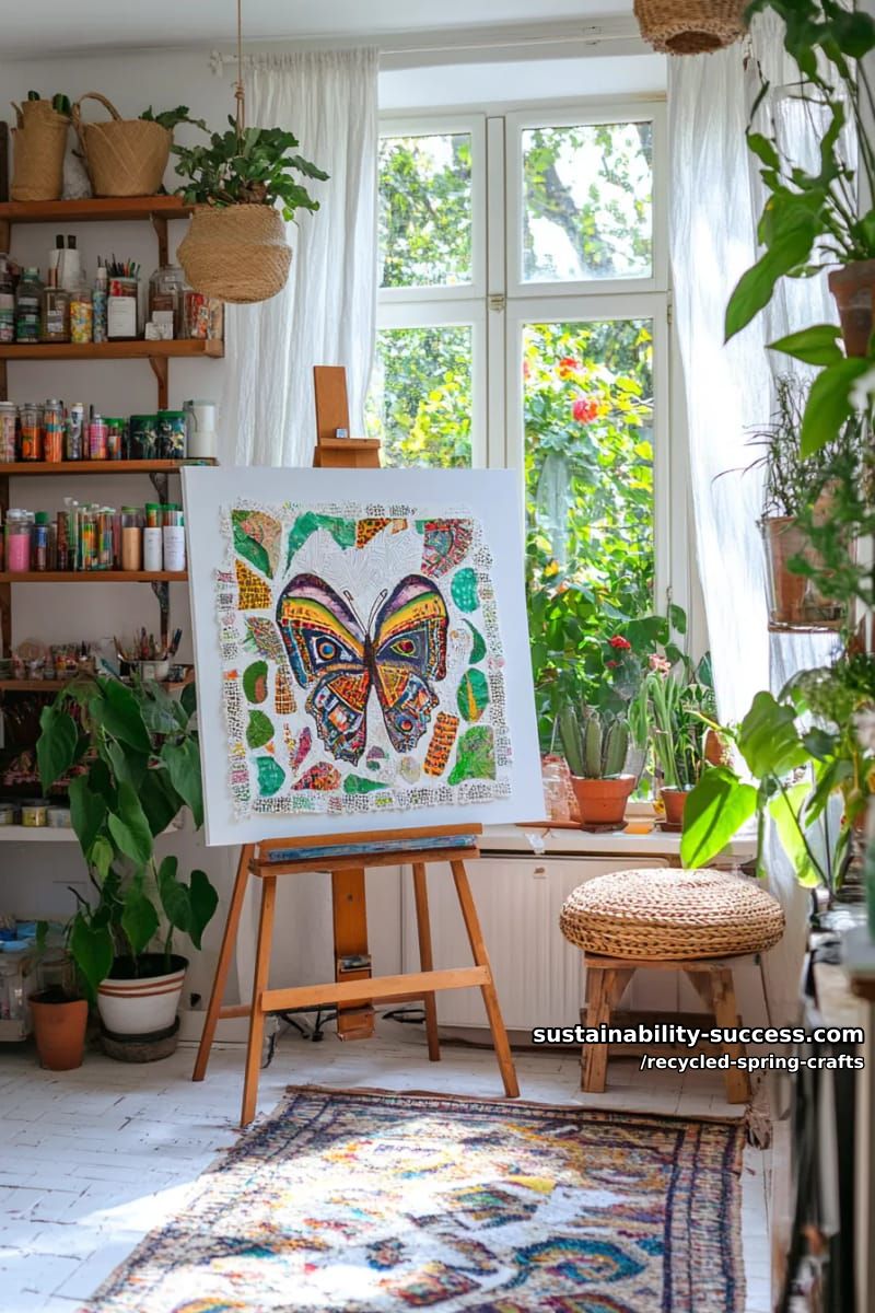 recycled paper mosaic butterflies on canvas 1