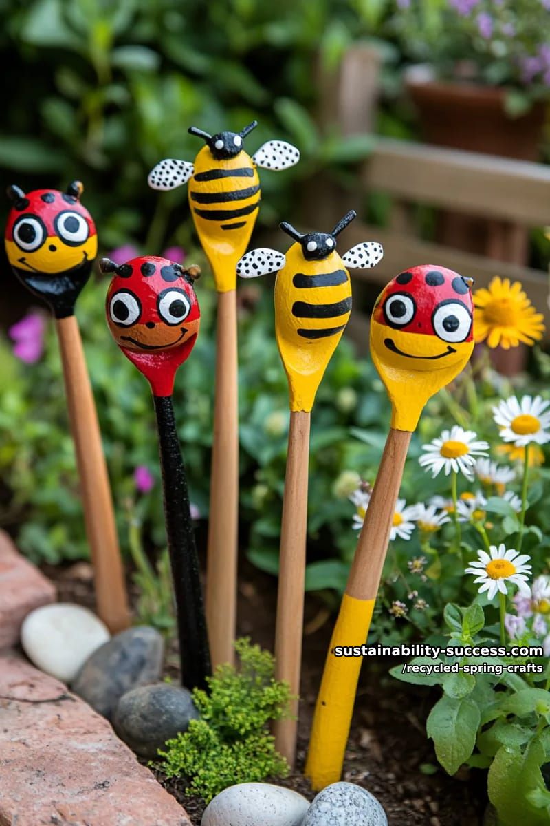 recycled plastic spoon bumblebee and ladybug garden stakes 1