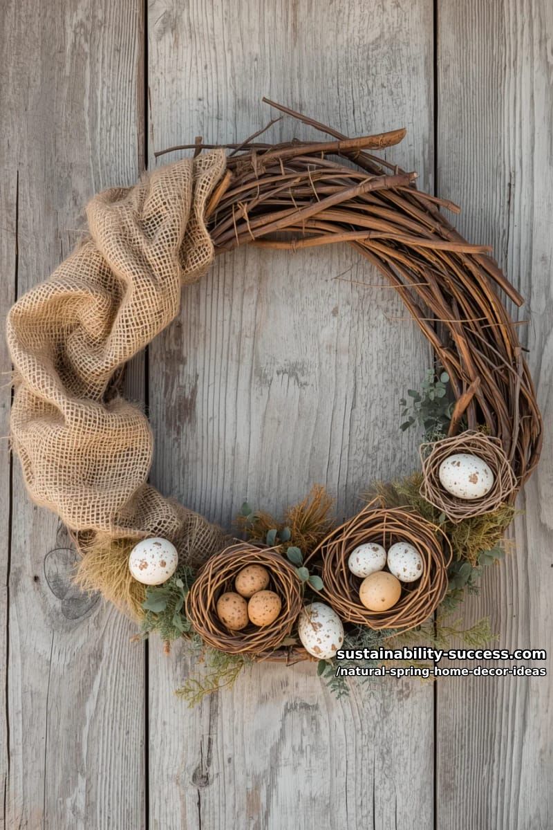 rustic twig and burlap wreath adorned with faux bird nests 1