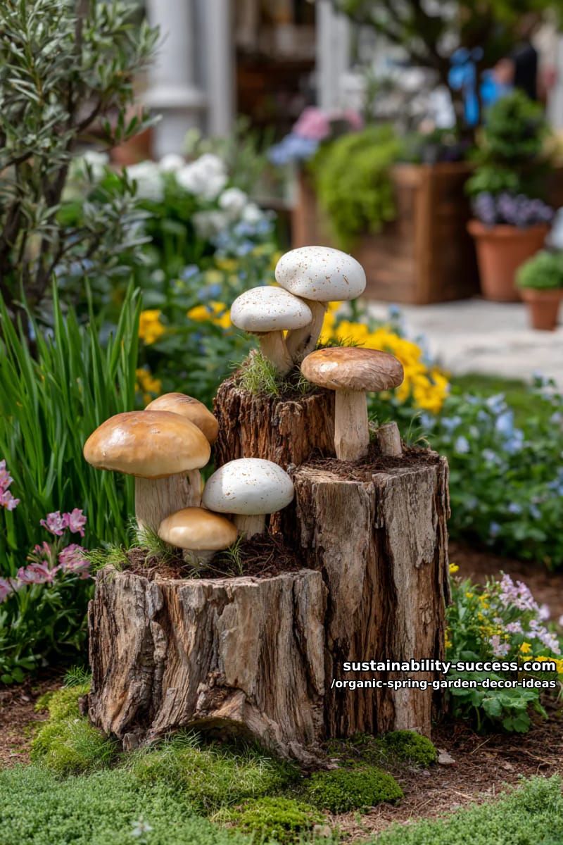Home Decor 7 tree stumps decorated with clusters of organic mushroom sculptures 23