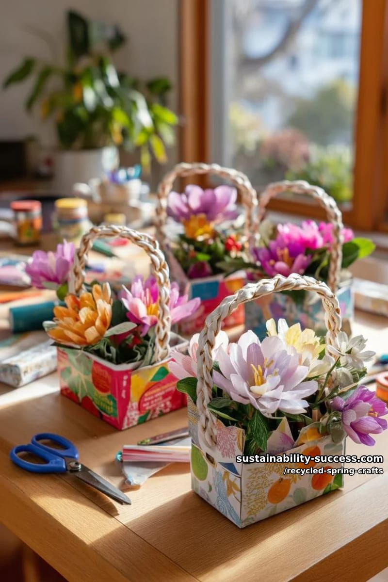 upcycled juice carton flower baskets with braided handles 1