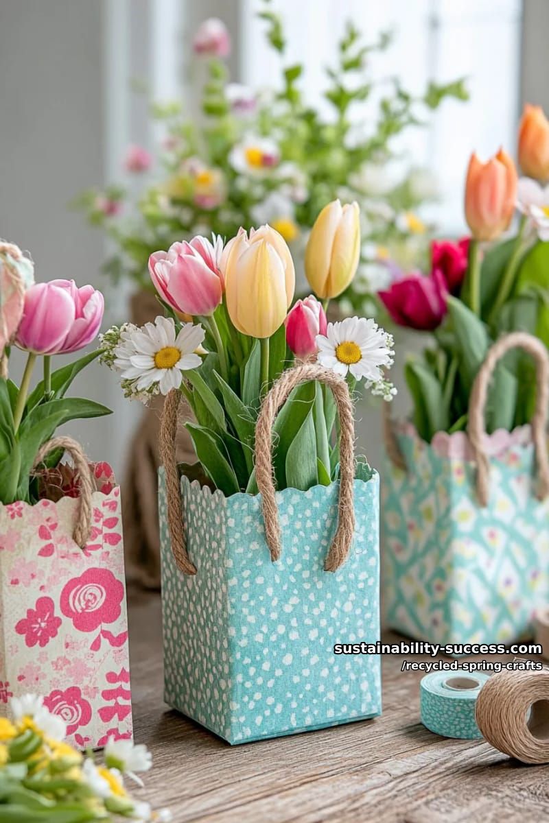 upcycled juice carton flower baskets with braided handles 1