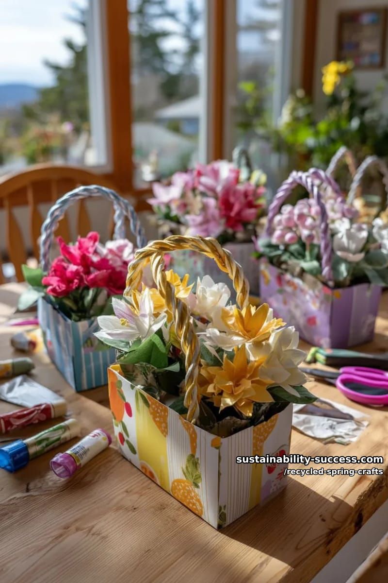 upcycled juice carton flower baskets with braided handles 1