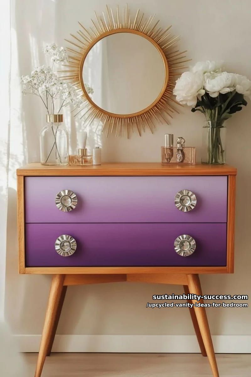 upcycled vanity with ombre painted drawers and crystal drawer pulls 1