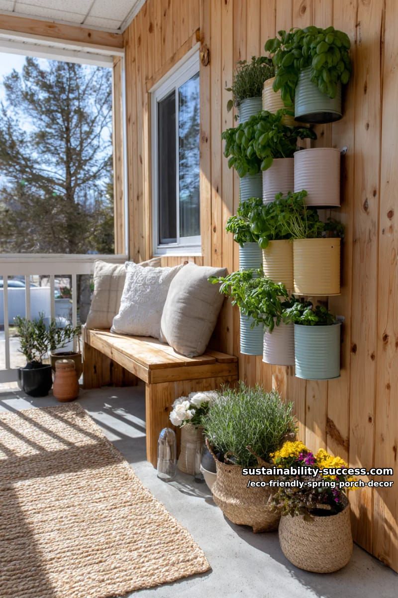 vertical herb garden using stacked tin cans painted pastel shades 1