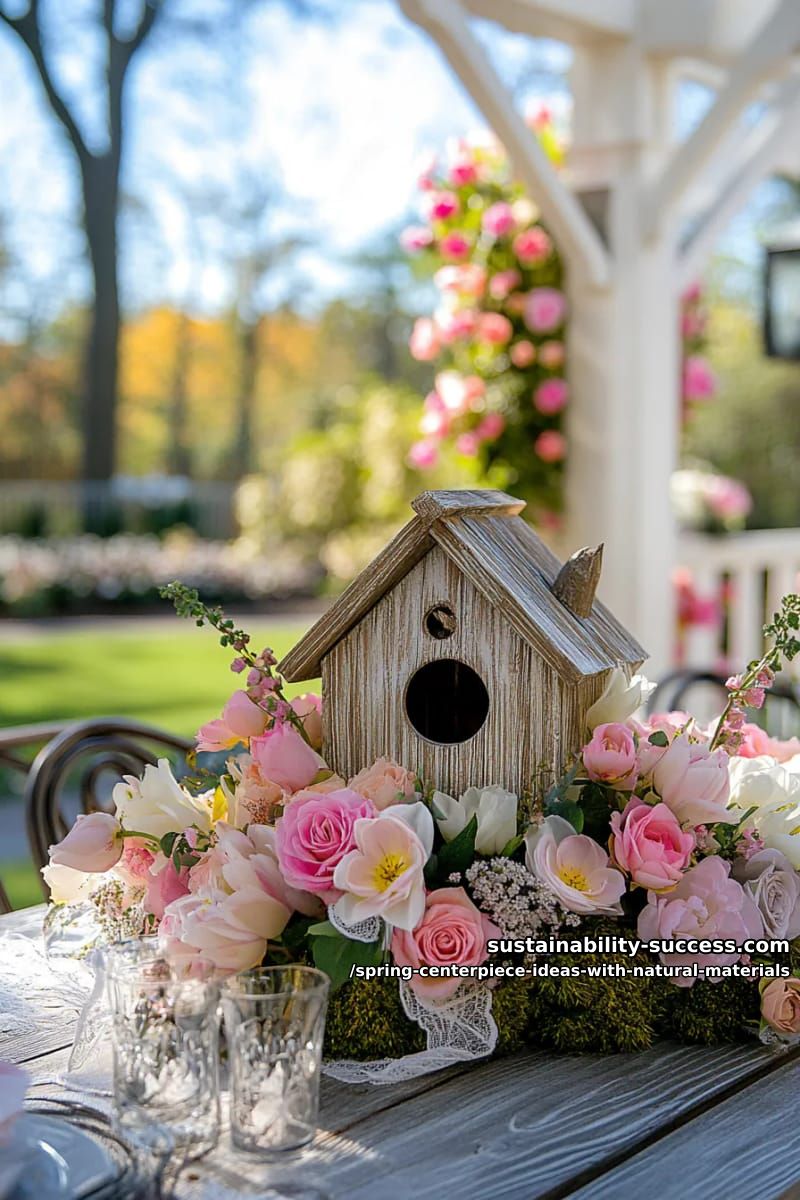 Home Decor 8 wooden birdhouse surrounded by fresh blooms and moss 37