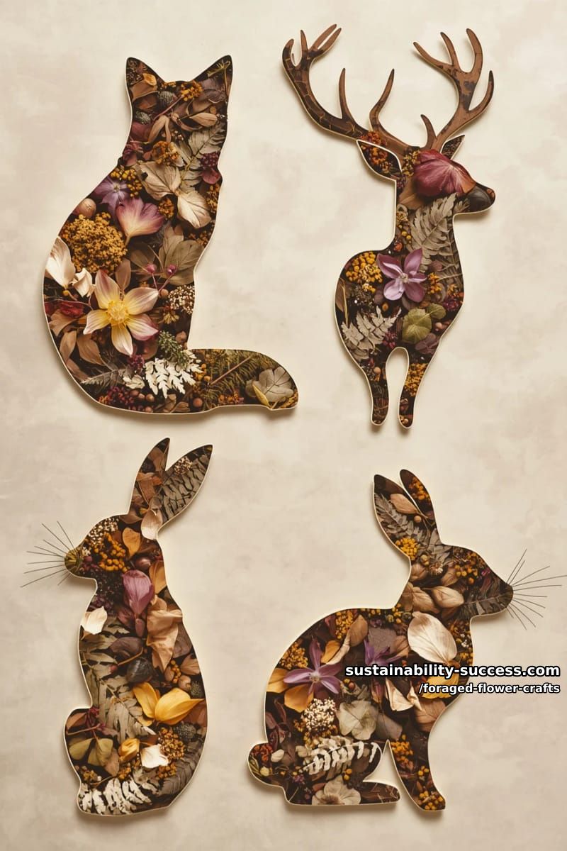 woodland animal silhouettes filled with dried blossoms and leaves 1