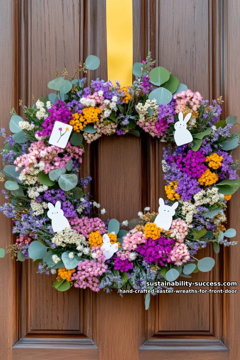 bright rainbow dried flower wreath with mini felt easter card accents 1