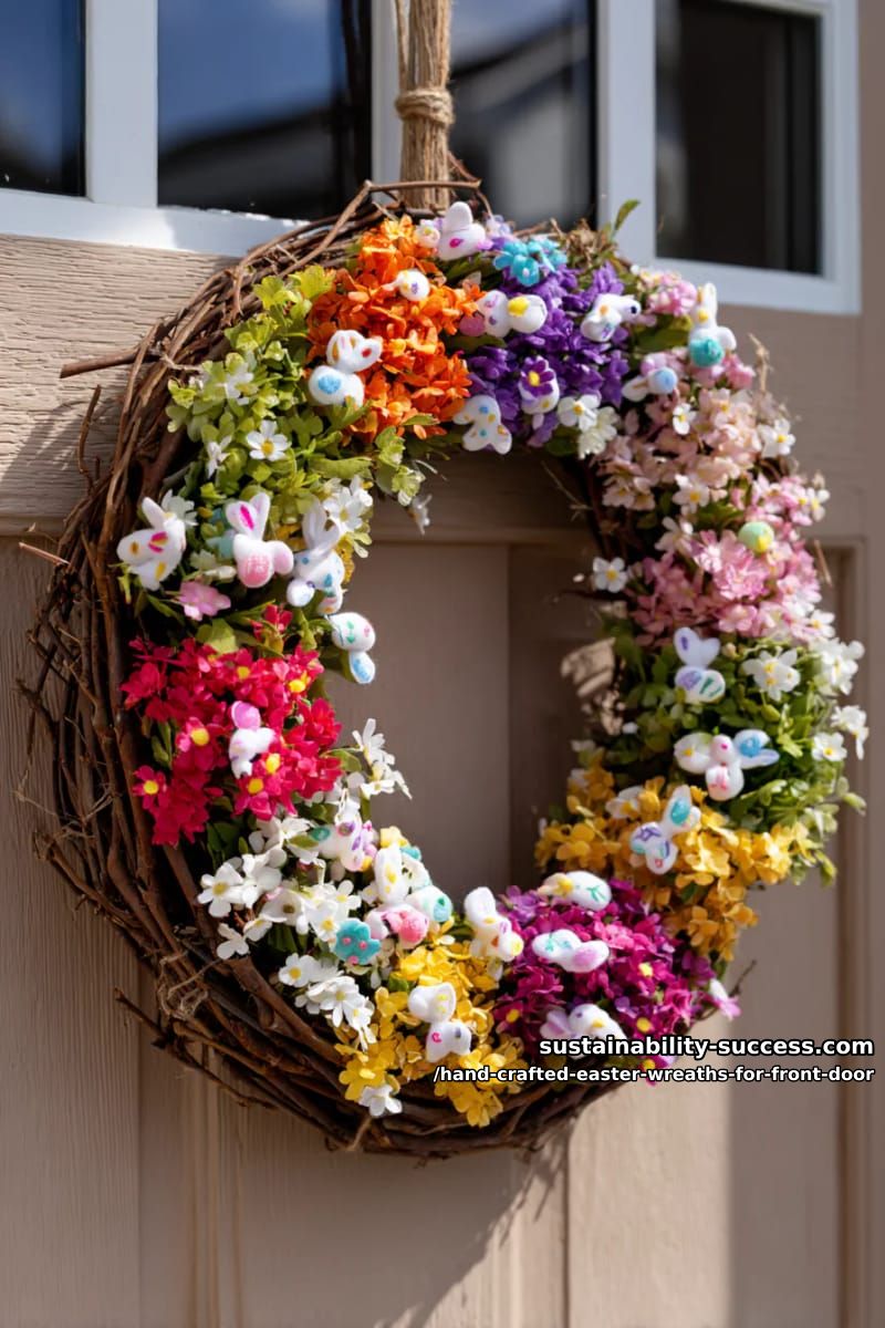 bright rainbow dried flower wreath with mini felt easter card accents 1