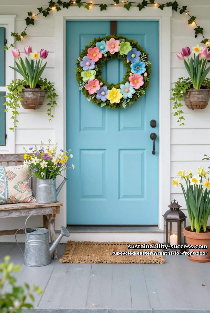 colorful upcycled egg carton flowers arranged on a mossy ring 1