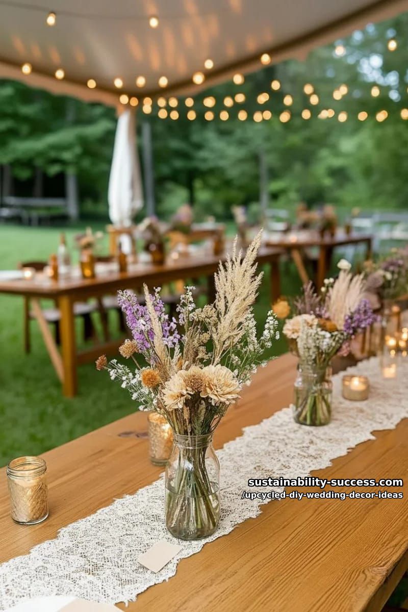 dried flower bouquets in upcycled bottles for eco-friendly table décor 1