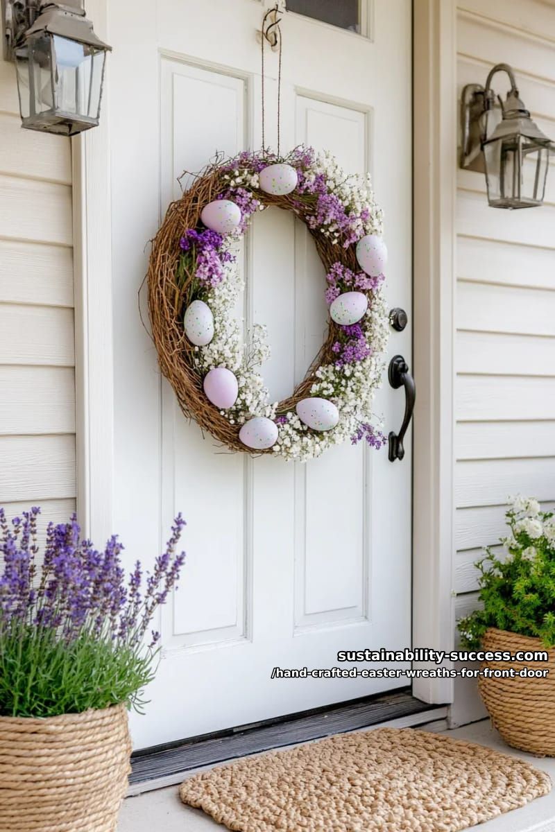 dried wildflower hoop wreath accented with speckled faux easter eggs 1