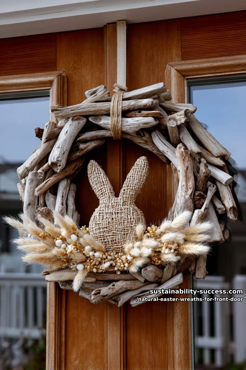 driftwood frame with bunny silhouette made from pampas grass 1