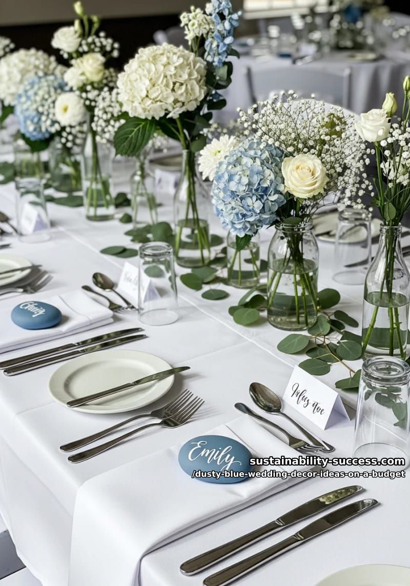 hand-painted blue pebble escort cards at each setting 1