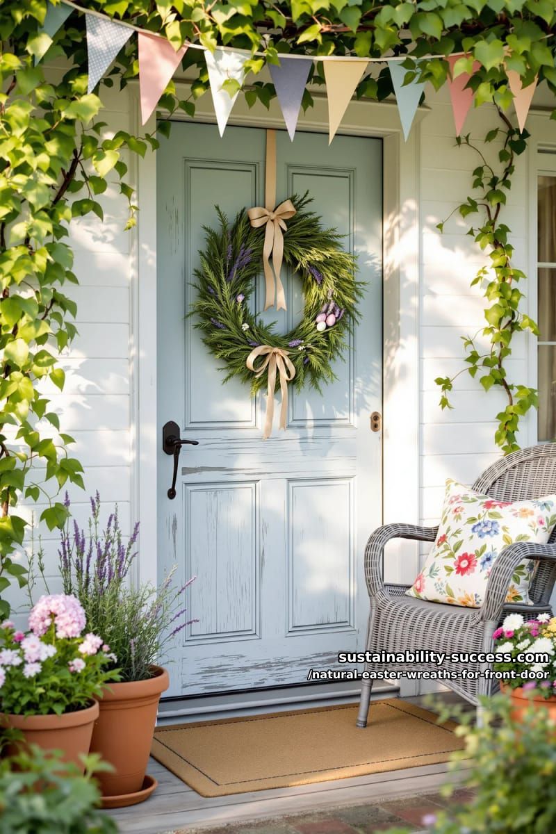 herb wreath of rosemary, lavender, and sage tied with rustic twine bow 1