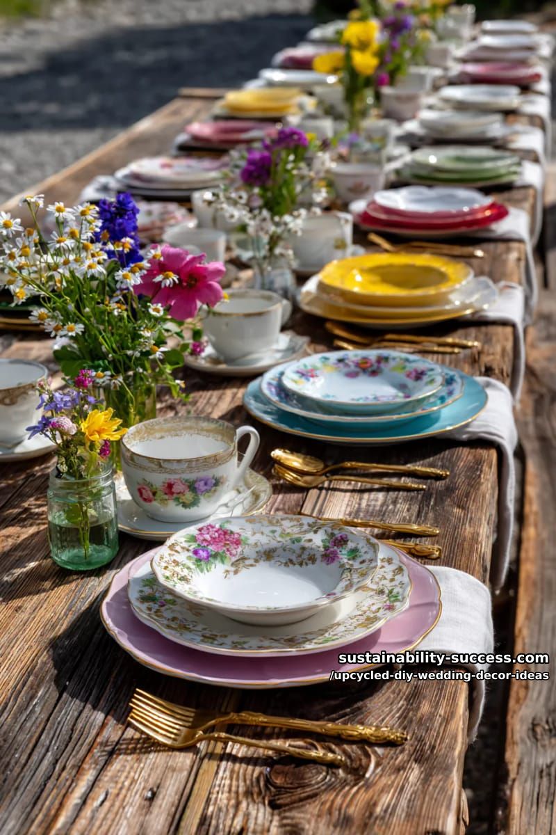 mismatched china plates for a charming, sustainable place setting look 1