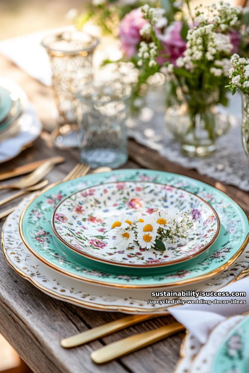 mismatched china plates for a charming, sustainable place setting look 1