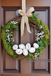 moss-covered ring with natural quail eggs and woven grapevine nest 19