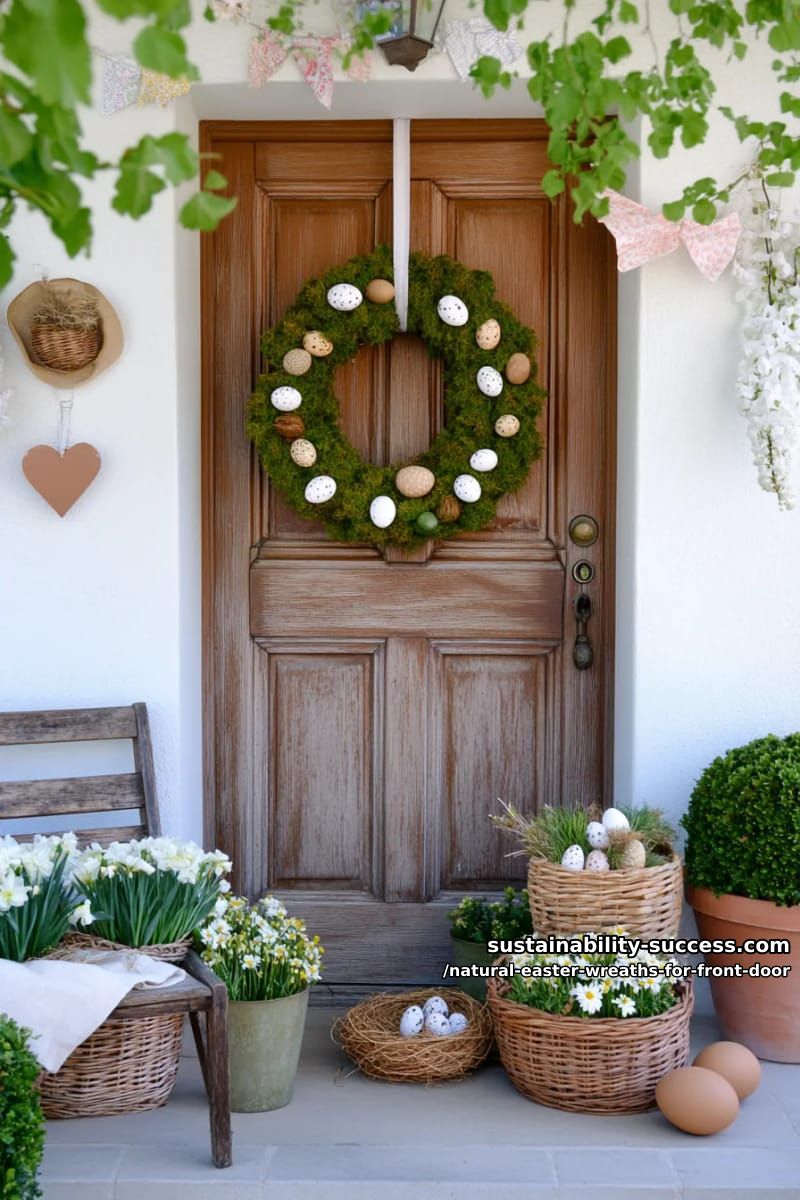 moss-covered ring with natural quail eggs and woven grapevine nest 1