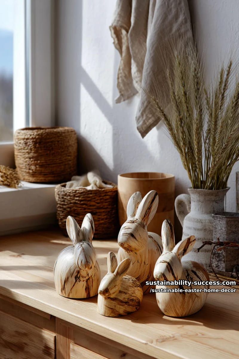 neutral-toned bunny figurines made from reclaimed wood 1