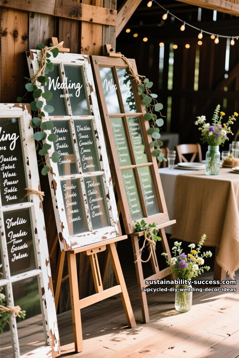 old window panes turned into rustic seating chart displays 1