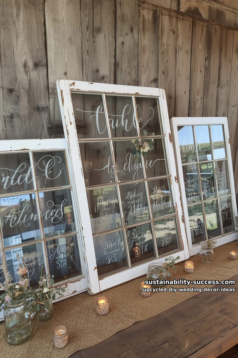 old window panes turned into rustic seating chart displays 1